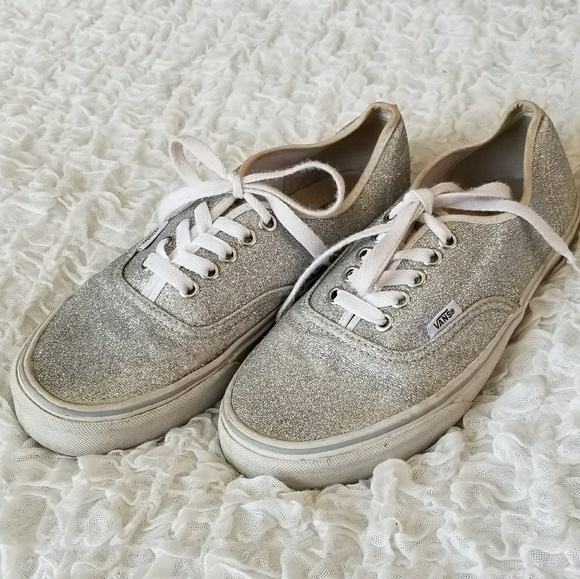 vans silver glitter shoes